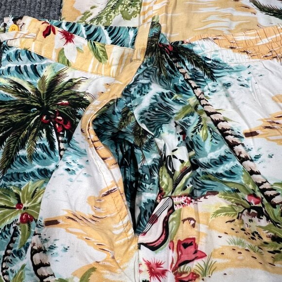 Braeton Womens XL Wide Leg Beach Capri Pants Hawaiian Drawstring Palm Trees Surf - Picture 12 of 15